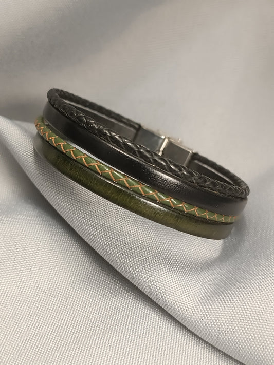 Bracelet cuir vert Mel élégance